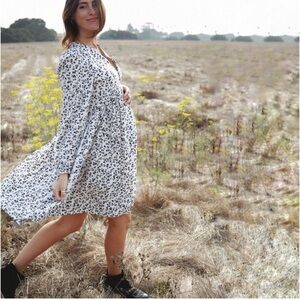 Hatch sz 1 The Andrea Dress Floral White Black Maternity S Small 4 6 Cottagecore